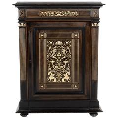 Unusual Napoleon III Ebonized Marble-Top Cabinet with Delicate Stringing Design
