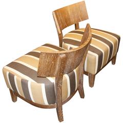 Elegant Cerused Limed Oak Chairs, Newly Upholstered