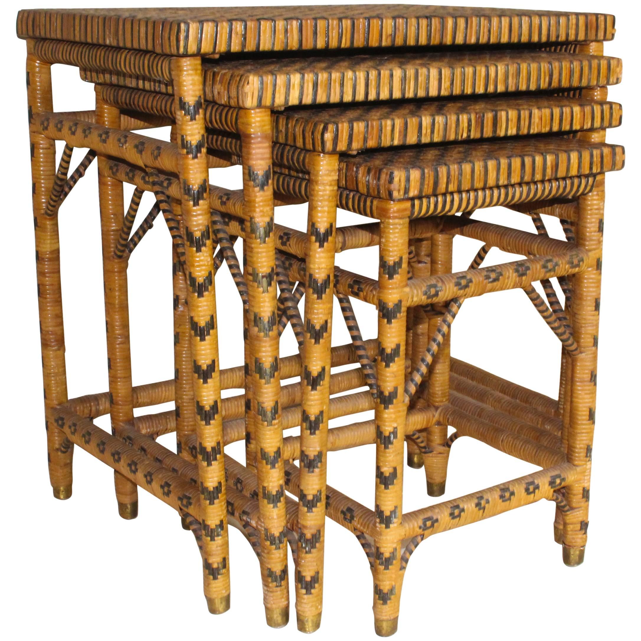 Set of Four Rattan Nesting Tables
