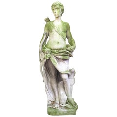 Antique Carved Limestone Statue of a Hunter and His Dog For Sale at 1stDibs