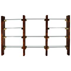 Paul Evans Cityscape Wall Unit Patchwork Burl, Brass and Glass