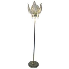 Magnificent Venini Gold Dusted Murano Glass Leaf Floor Lamp