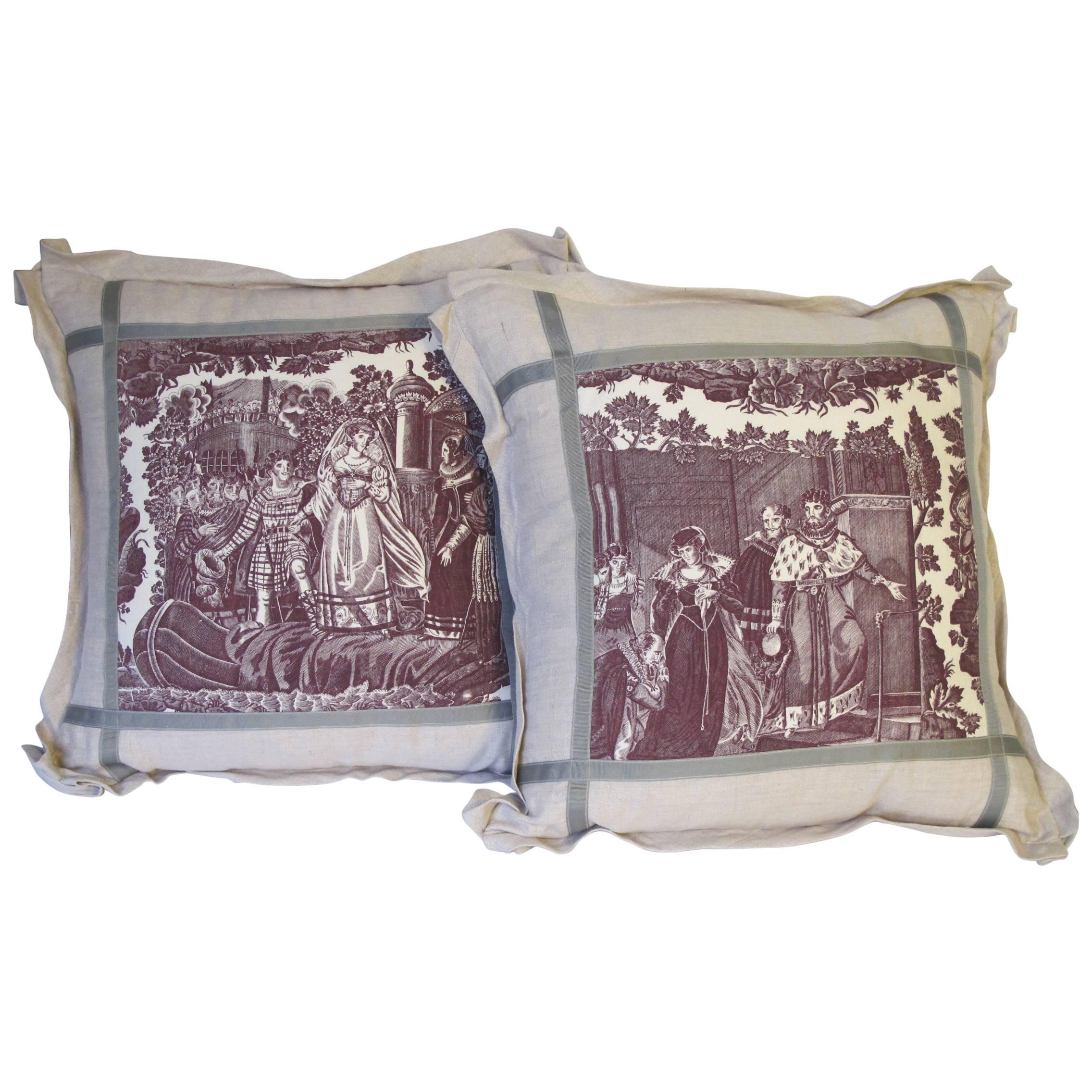 Pair of 19th Century Toile Pillows by Mary Jane McCarty