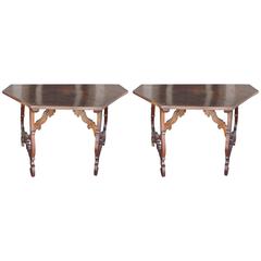 Very Fine Pair of 18th Century Italian Walnut Baroque Consoles 12