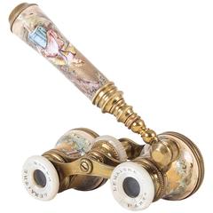 Lemaitre Paris French Opera Binocular Glasses Made of Gilt Bronze and Enamel