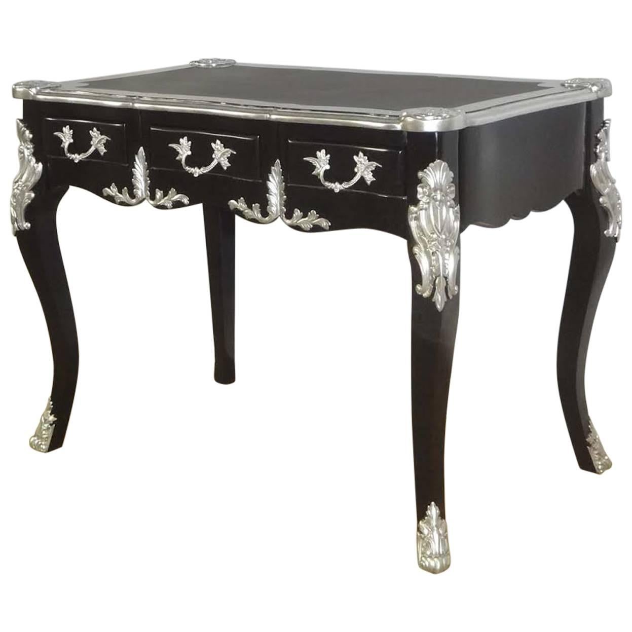 French Style Black and Silver Desk For Sale