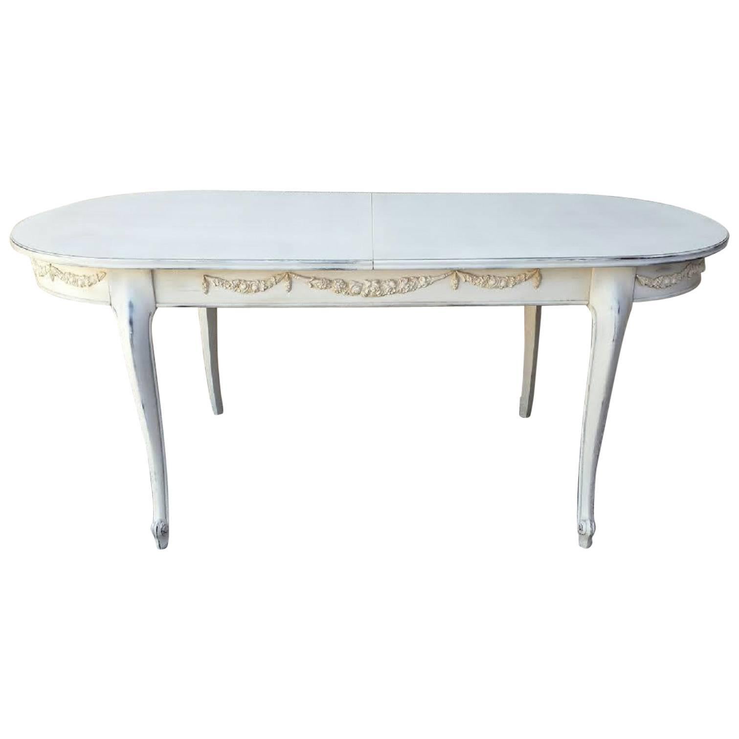 French Country Painted White Dining Table For Sale