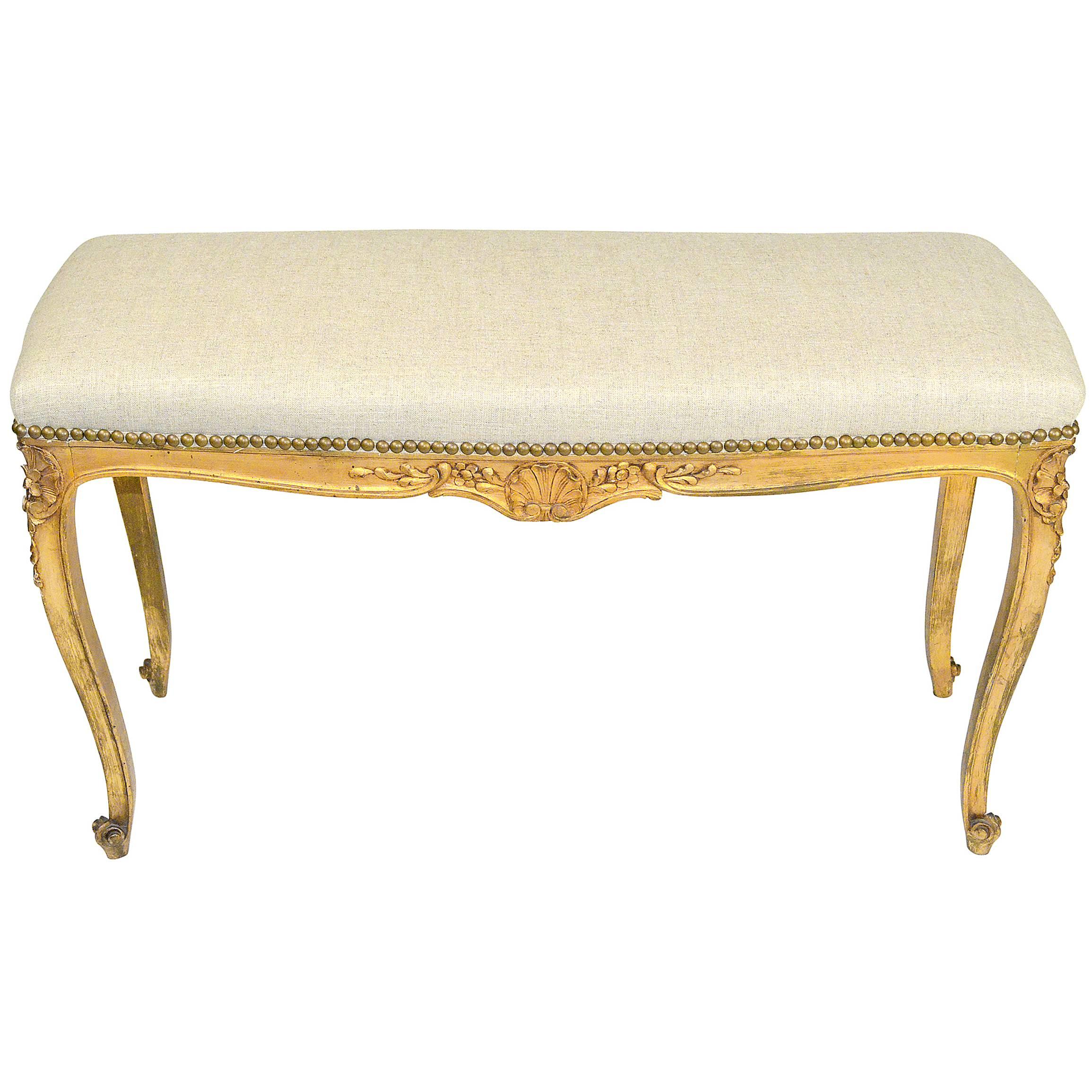 French Louis XVI Style Carved and Giltwood Bench For Sale