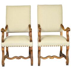 Pair of French Walnut Open Armchairs