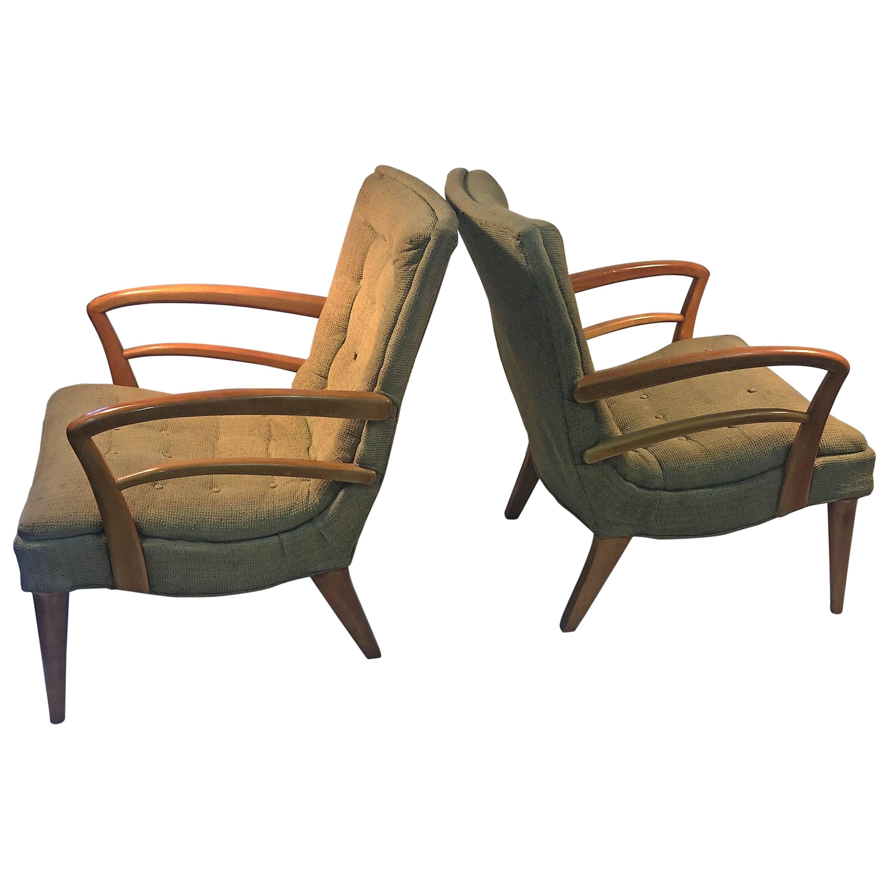  Modernist Art Deco Pair of KEM Weber Lounge Chairs For Sale