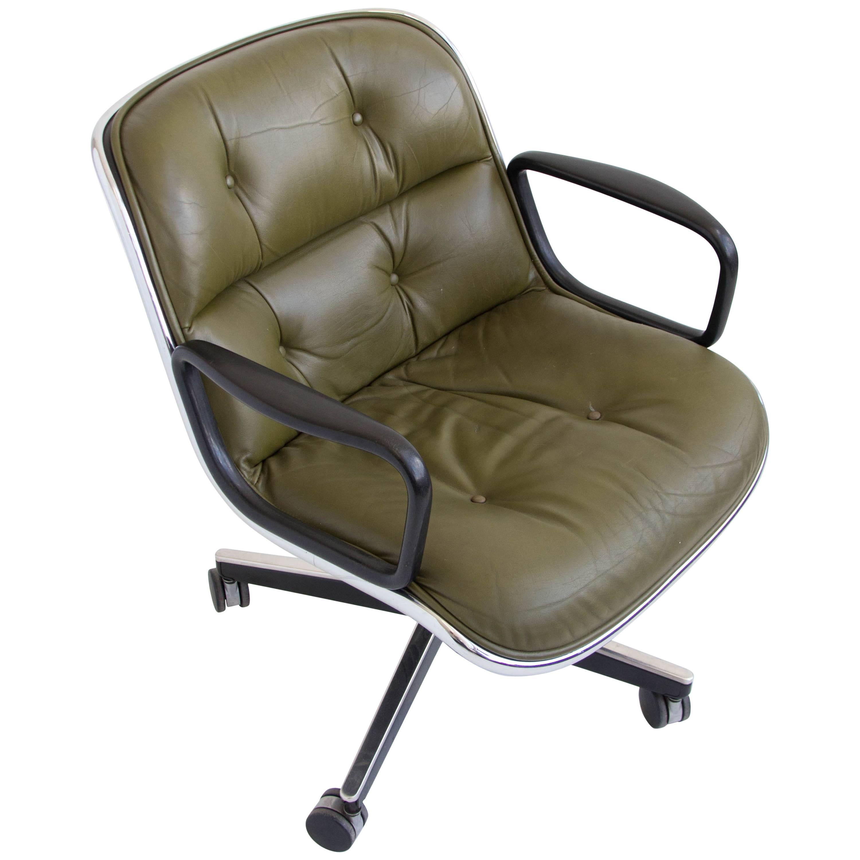 Green Leather Office Chair by Charles Pollock for Knoll