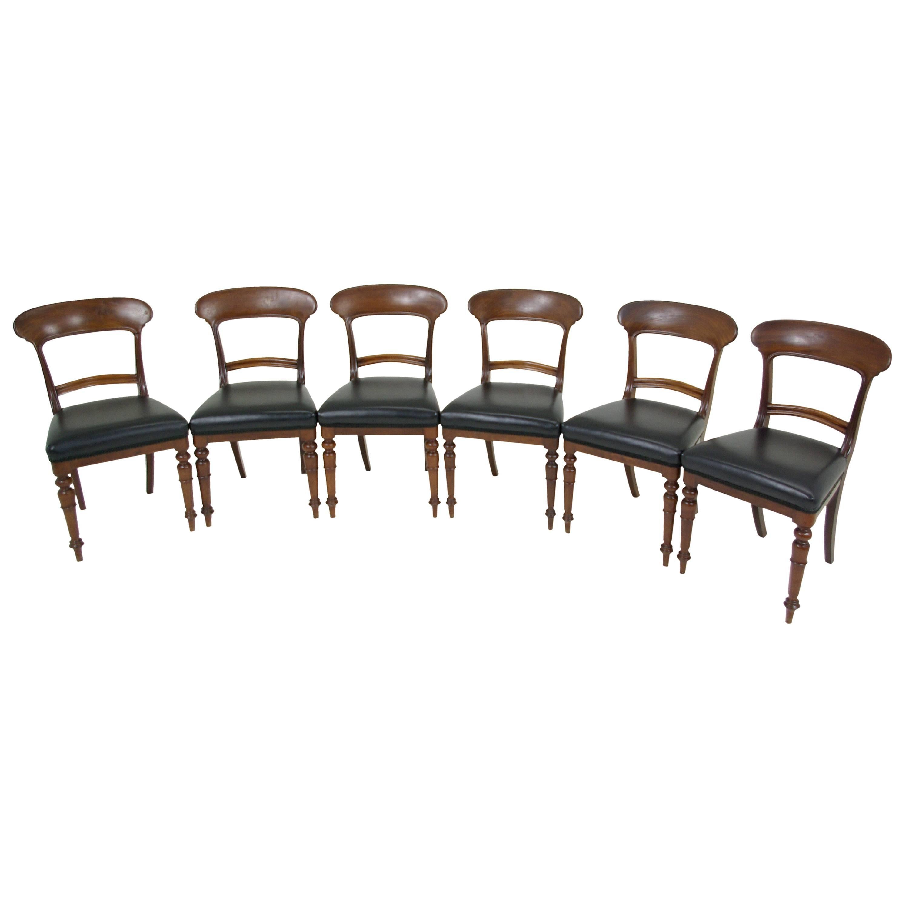 Set of Six Victorian Mahogany Dining Chairs with Upholstered Seats