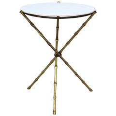 1950s Faux Bamboo Brass Tripod Side Table