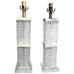 Vintage Pair of Italian Mid-Century Modern Glass and Marble Lamps
