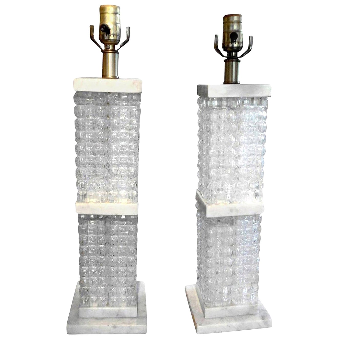 Paar italienische Mid-Century-Modern-Lampen aus Glas und Marmor