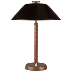 Rare Einar Bäckström Brass and Leather Table Lamp