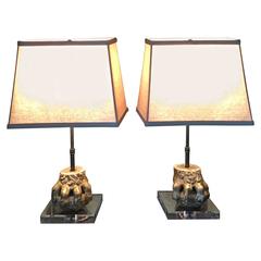 Pair of 19th Century Gilded Ball and Claw Feet from English Furniture as Lamps