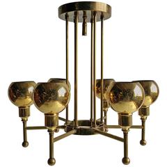 Modernist Brass Ball Hanging Pendant Chandelier by Lightolier
