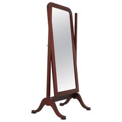 Vintage Scottish Mahogany Inlaid Cheval Dressing Full Length Mirror on Stand