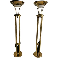 Matched Pair of Mid-Century Modern Brass Torchers by Lightolier