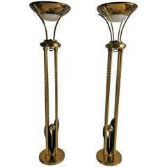 Matched Pair of Mid-Century Modern Brass Torchers by Lightolier 5