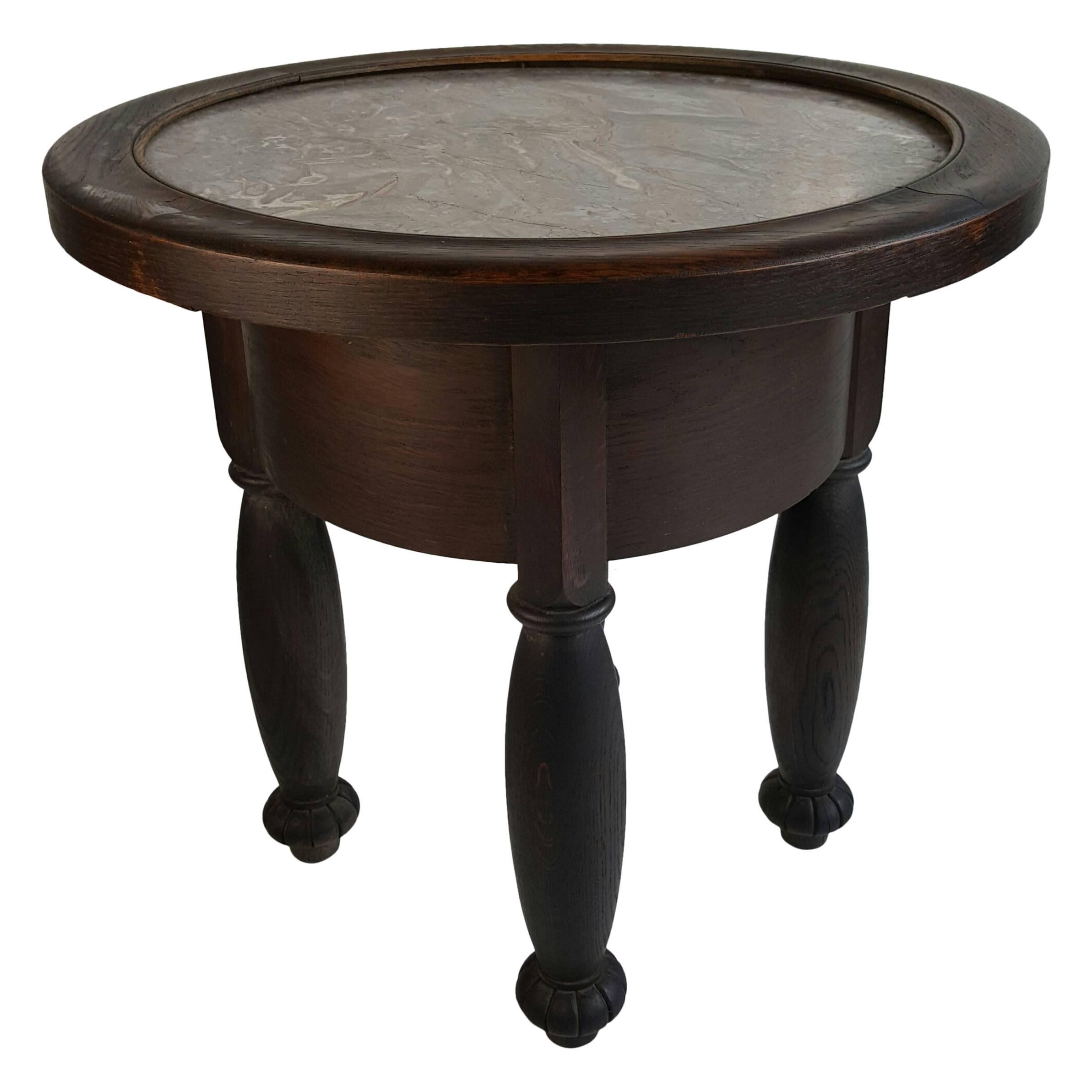 Art Deco Oak and Marble Occasional Table For Sale