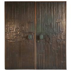 Vintage Rare Pair of Bonded Bronze Doors, Style of Forms and Surfaces, Brutalist Design