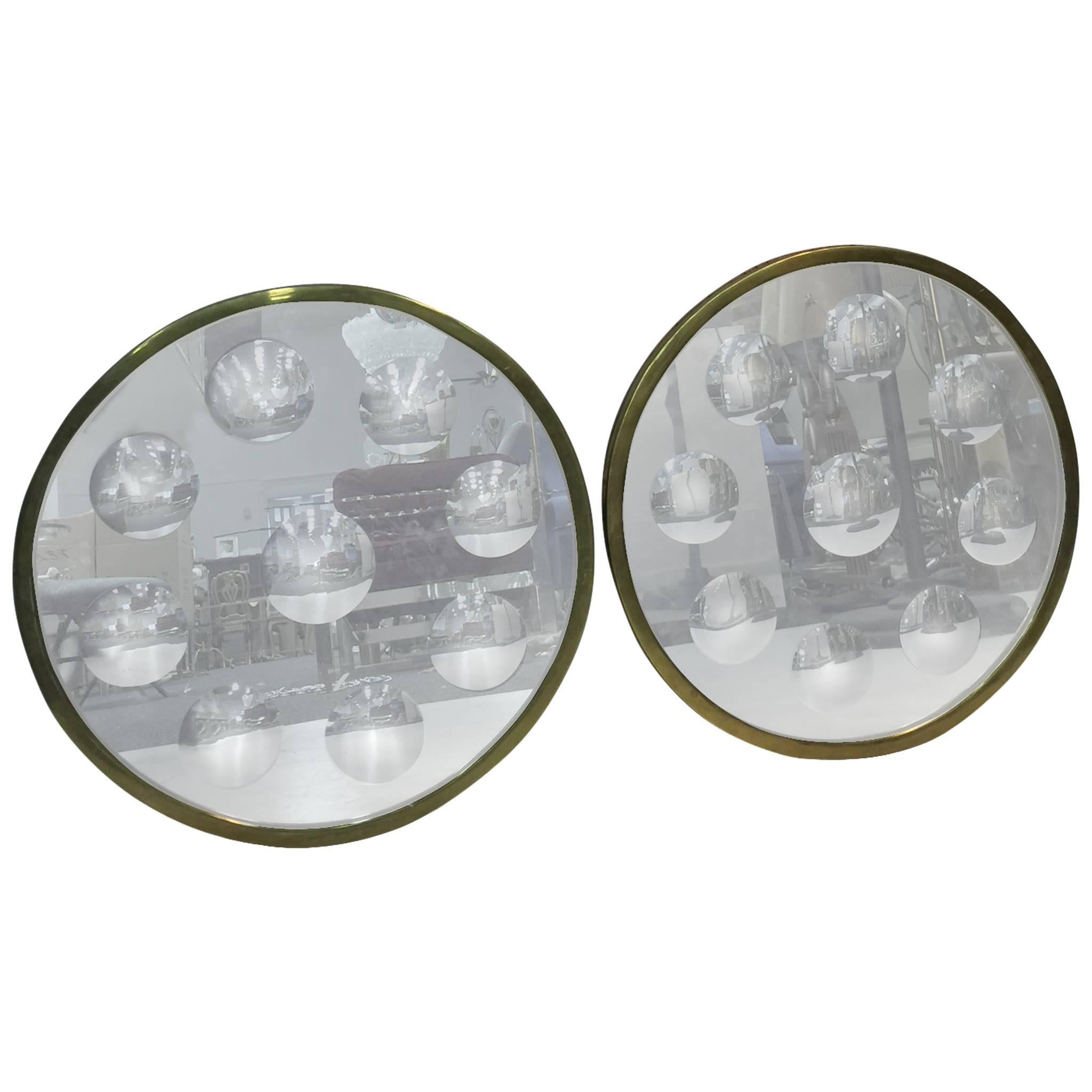 Fantastic Pair of Convex Op Art Wall Mirrors by Fornasetti, circa 1970 For Sale