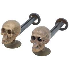 Paire de chenets Crâne en bronze