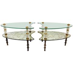 50'S Pair Of Italiann Hollywood Regency Églomisé Glass "Kidney" Side Tables