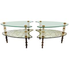 50'S Pair Of Italiann Hollywood Regency Églomisé Glass "Kidney" Side Tables