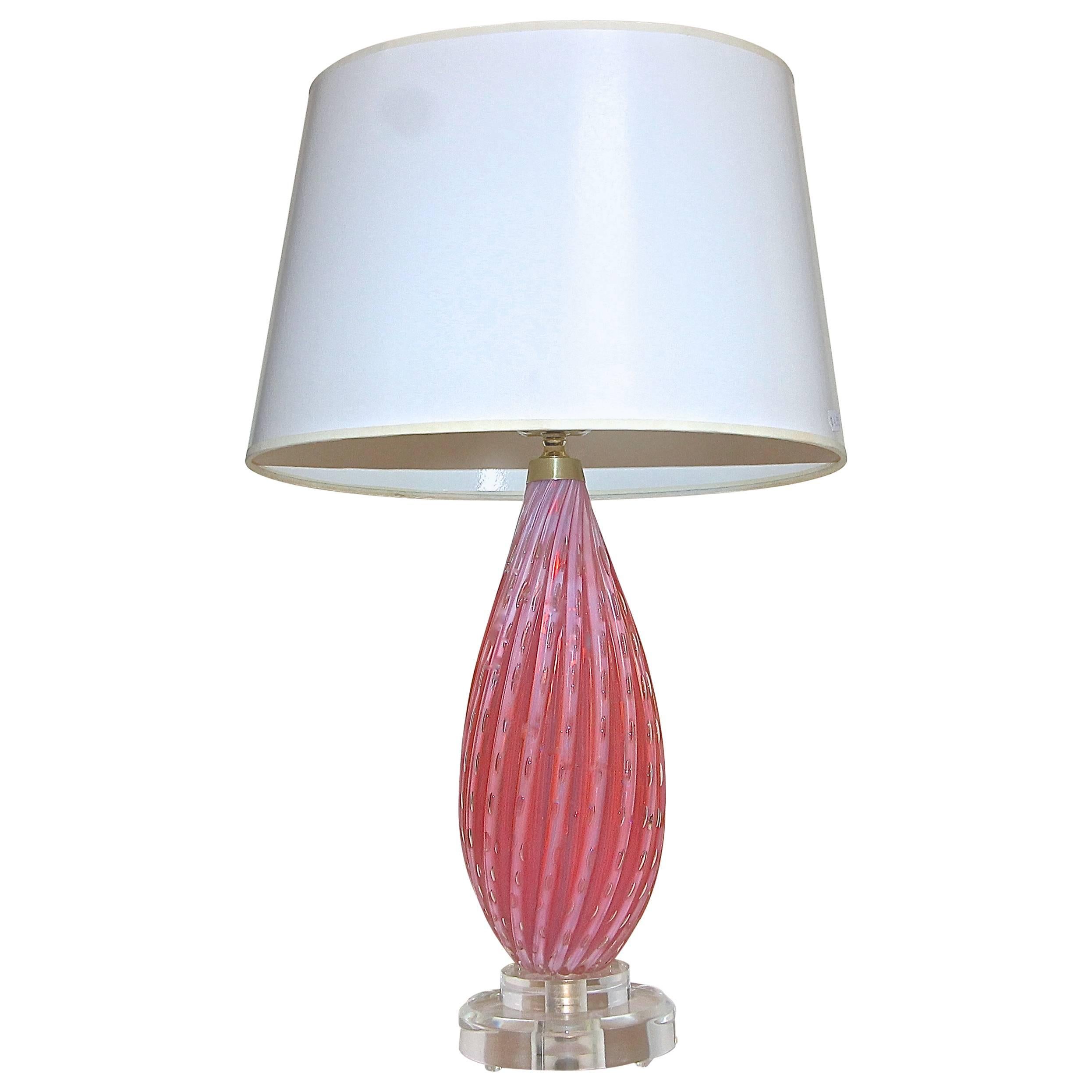 Italian Murano Glass Barbini Pink Control Bubble Table Lamp