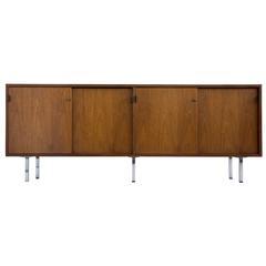 Knoll Walnut Credenza with Leather Hardware