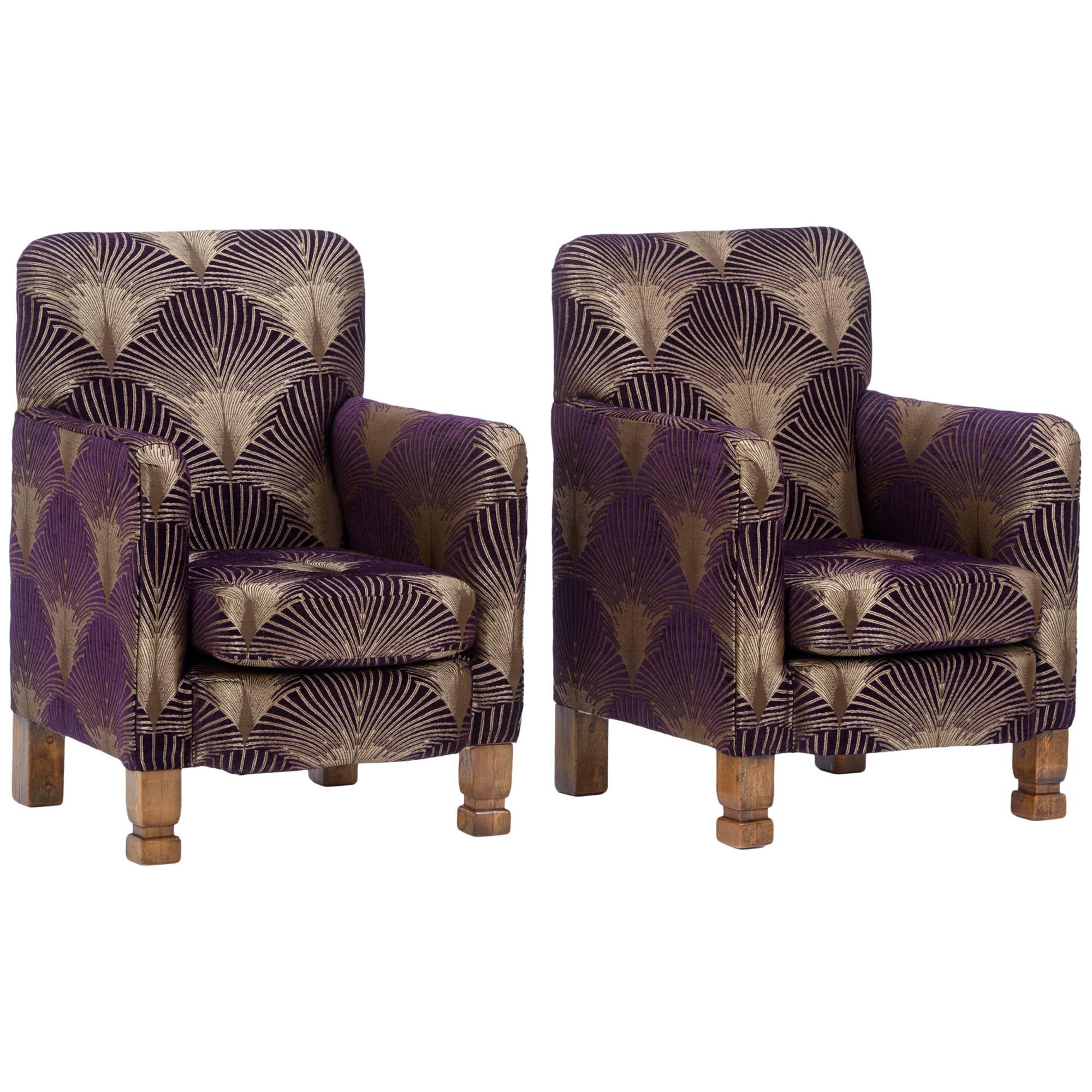 English The Duo of Art Deco Style Aubergine 'Metropolis' Armchairs. For Sale