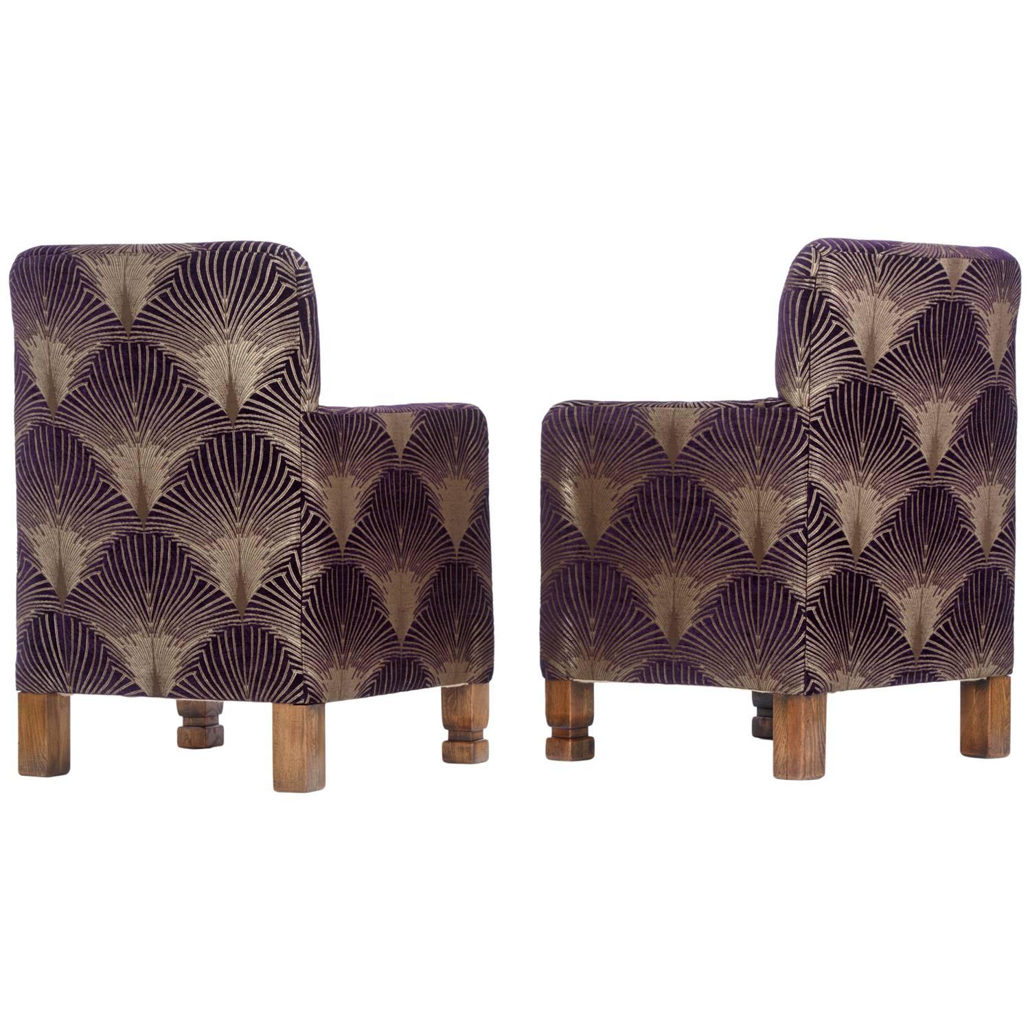 The Duo of Art Deco Style Aubergine 'Metropolis' Armchairs. For Sale