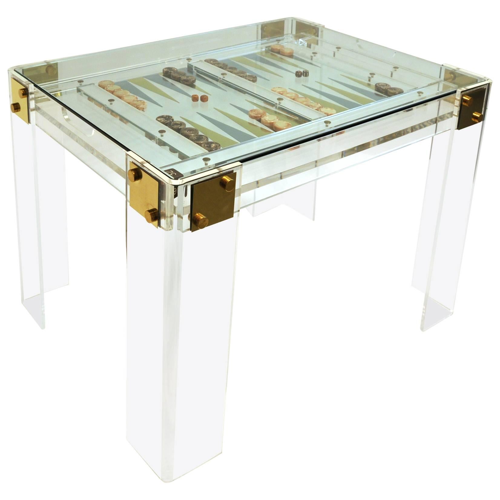 1970s Lucite Game Table with Removable Glass Top