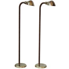 Pair of Brass and Leather Reading Lamps