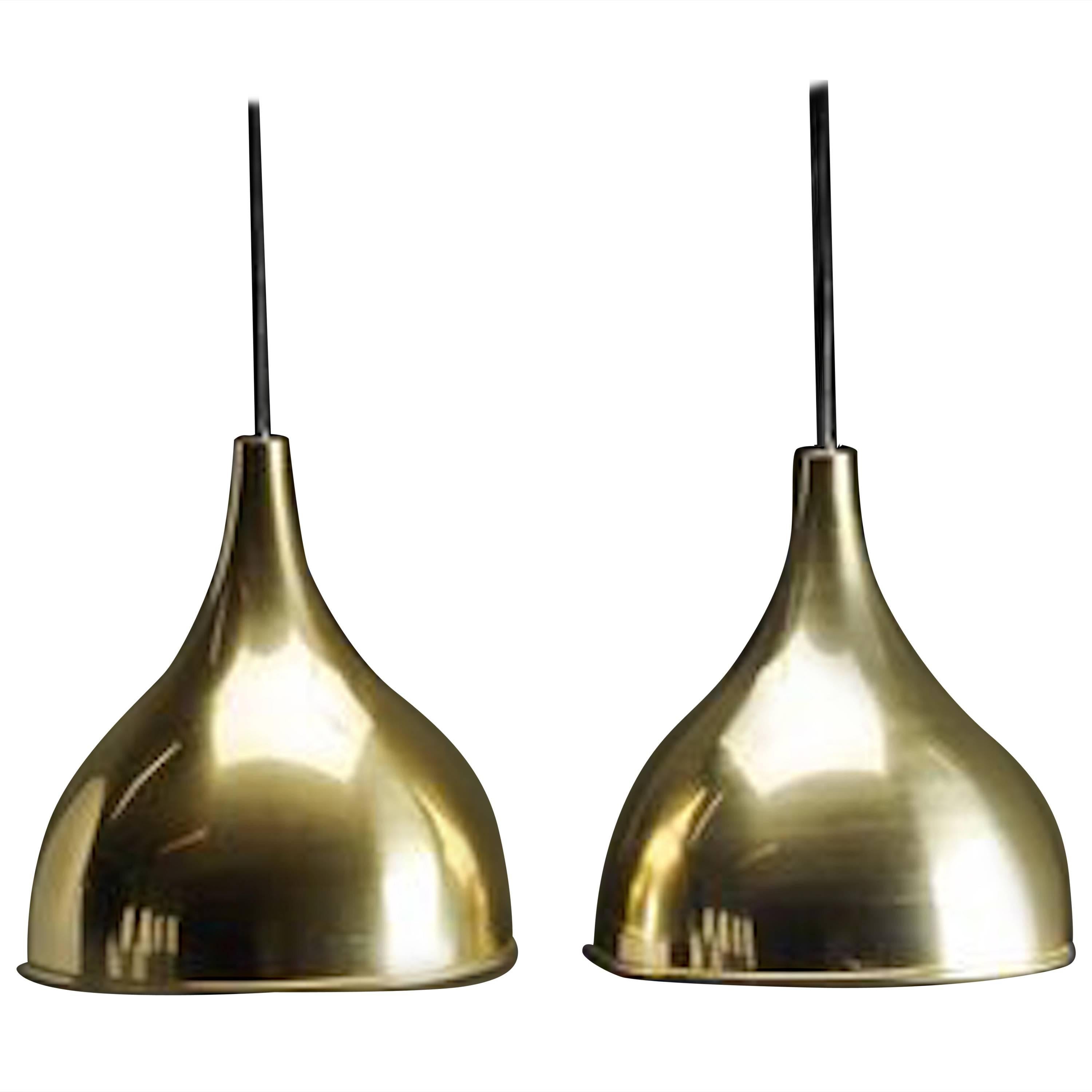 Pair of 1970s Jo Hammerborg Silhuet Brass Pendant Lamps Fog & Mørup, Mid-Century
