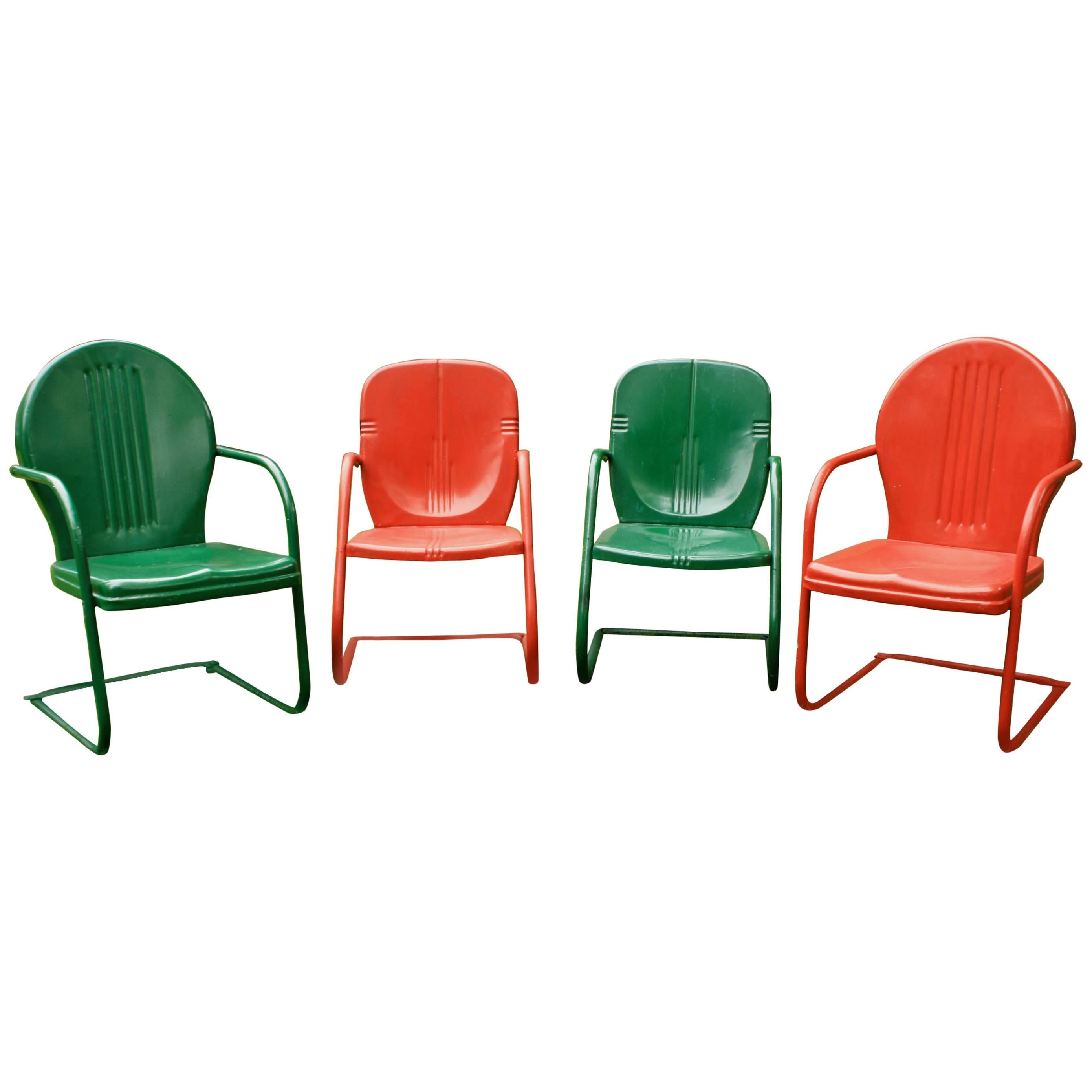Set of Four Painted Metal Vintage Patio or Garden Chairs