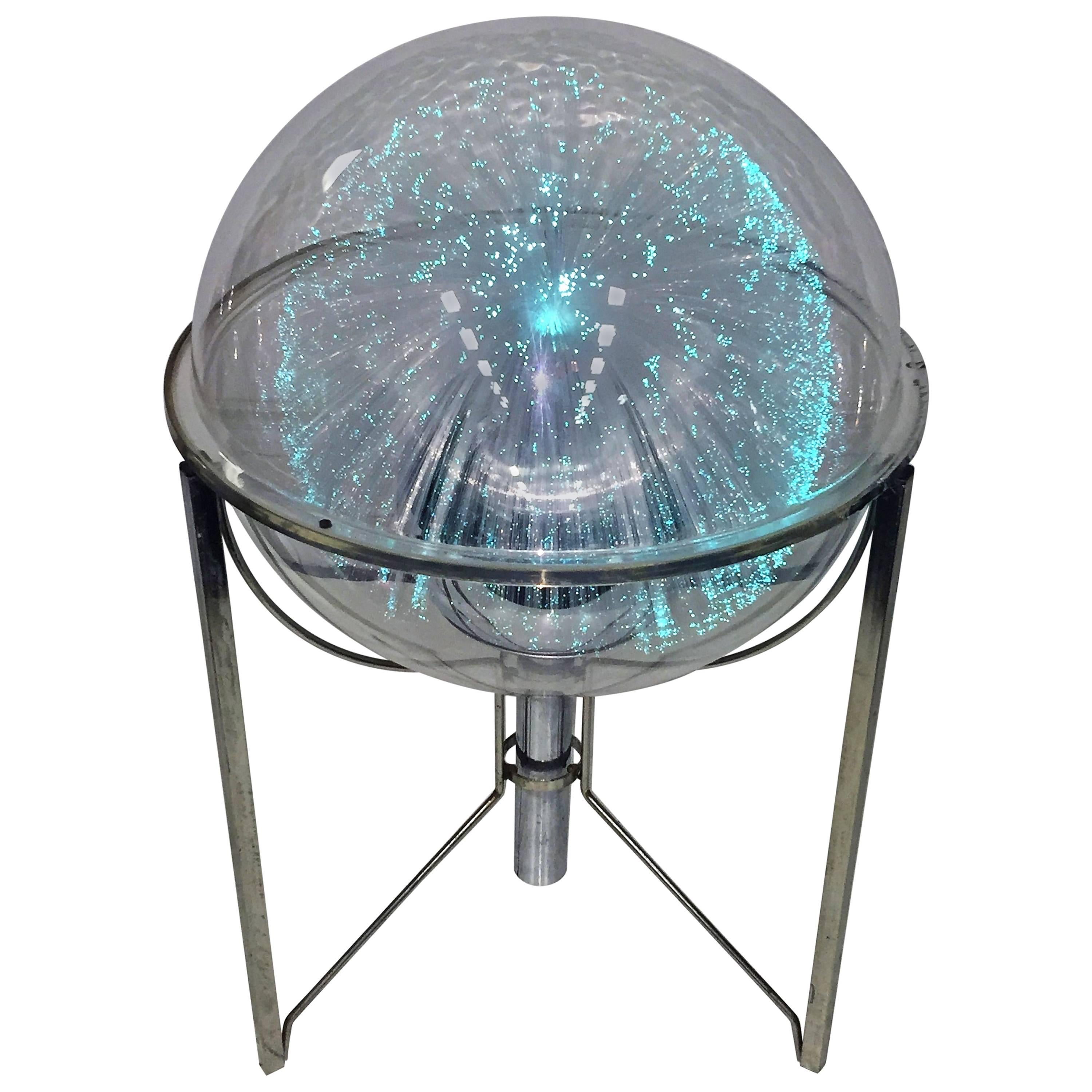 Rotating Changing Color Spectrum Optic Fiber Plexiglass Sphere on Modernist Base For Sale