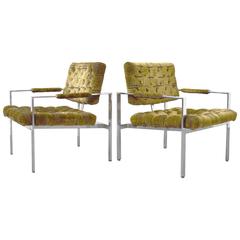 Pair of Milo Baughman for Thayer Coggin Tufted Chrome Lounge Chairs 11