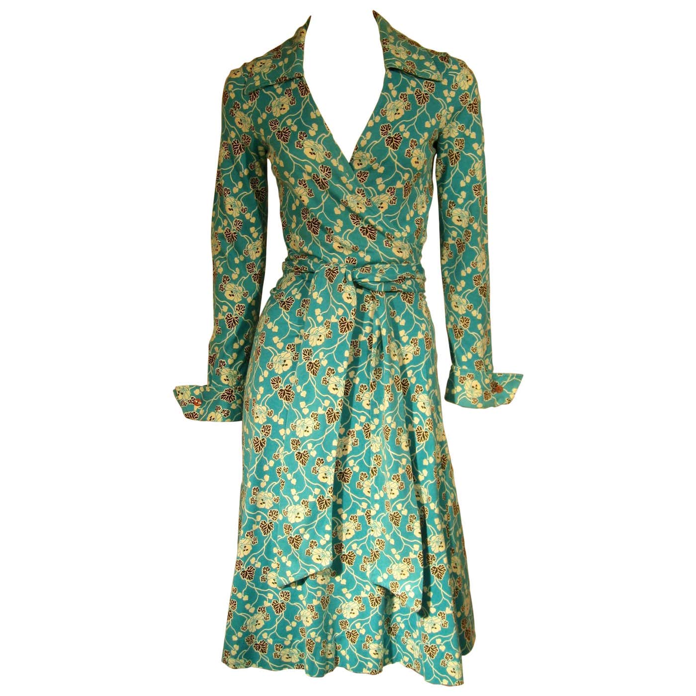 Iconic 1970s Diane von Furstenberg Turquoise Wrap Dress For Sale at ...