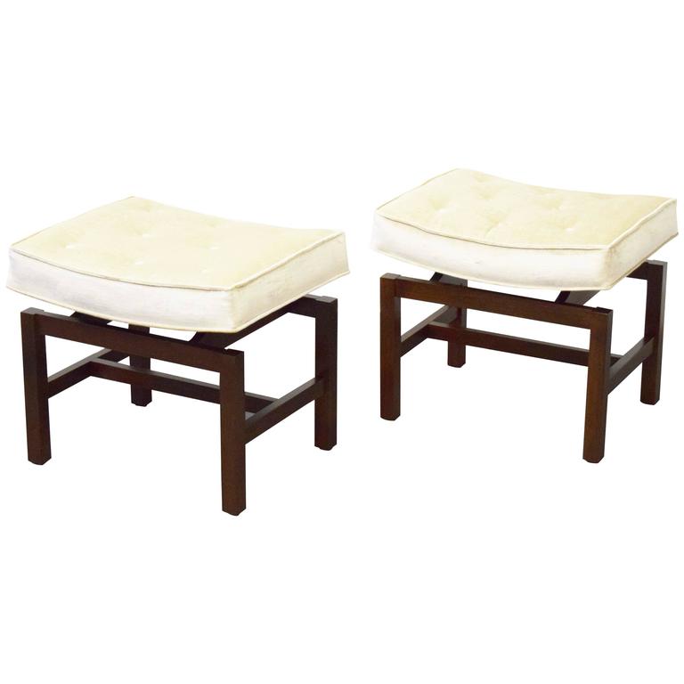 Pair of Floating Walnut Stools by Jens Risom For Sale at 1stDibs