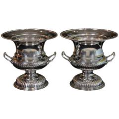 Pair of English Neoclassical Style Silver Plate Wine Coolers