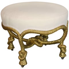French Giltwood Knotted Rope Style Ottoman