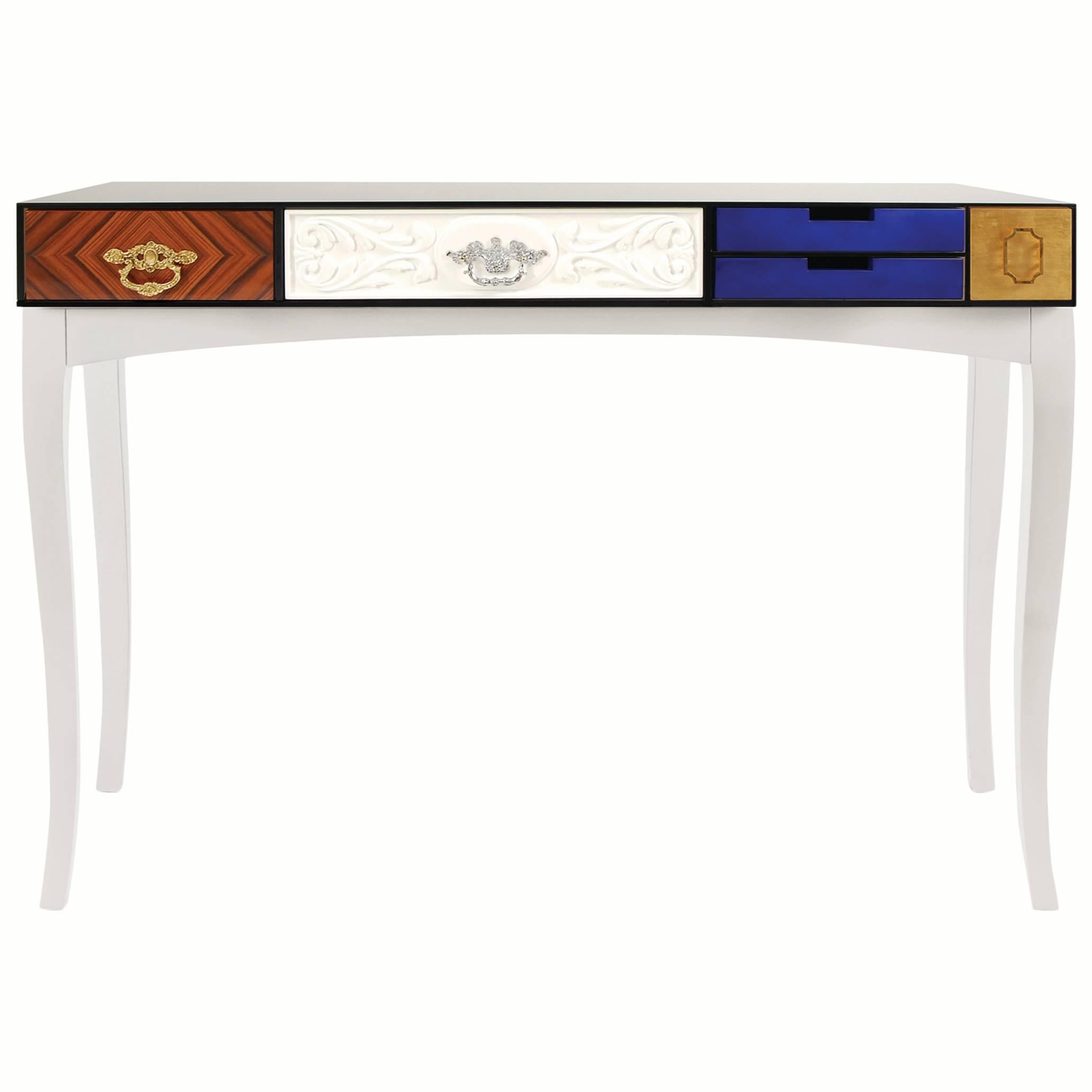 European Modern Five-Drawer Wood, Glass, Lacquered Soho Console by Boca Do Lobo For Sale