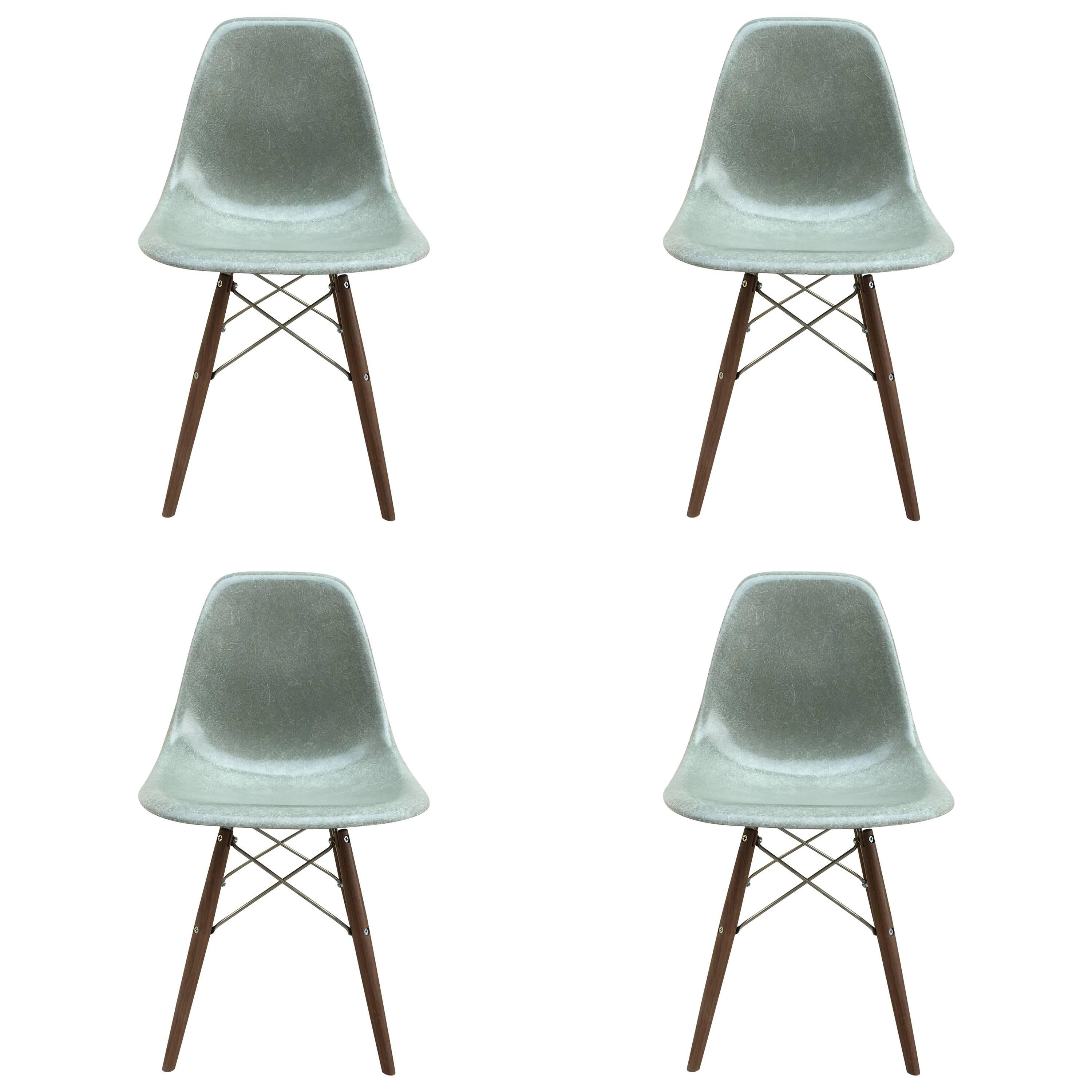 Four Herman Miller Eames Seafoam Dining Chairs