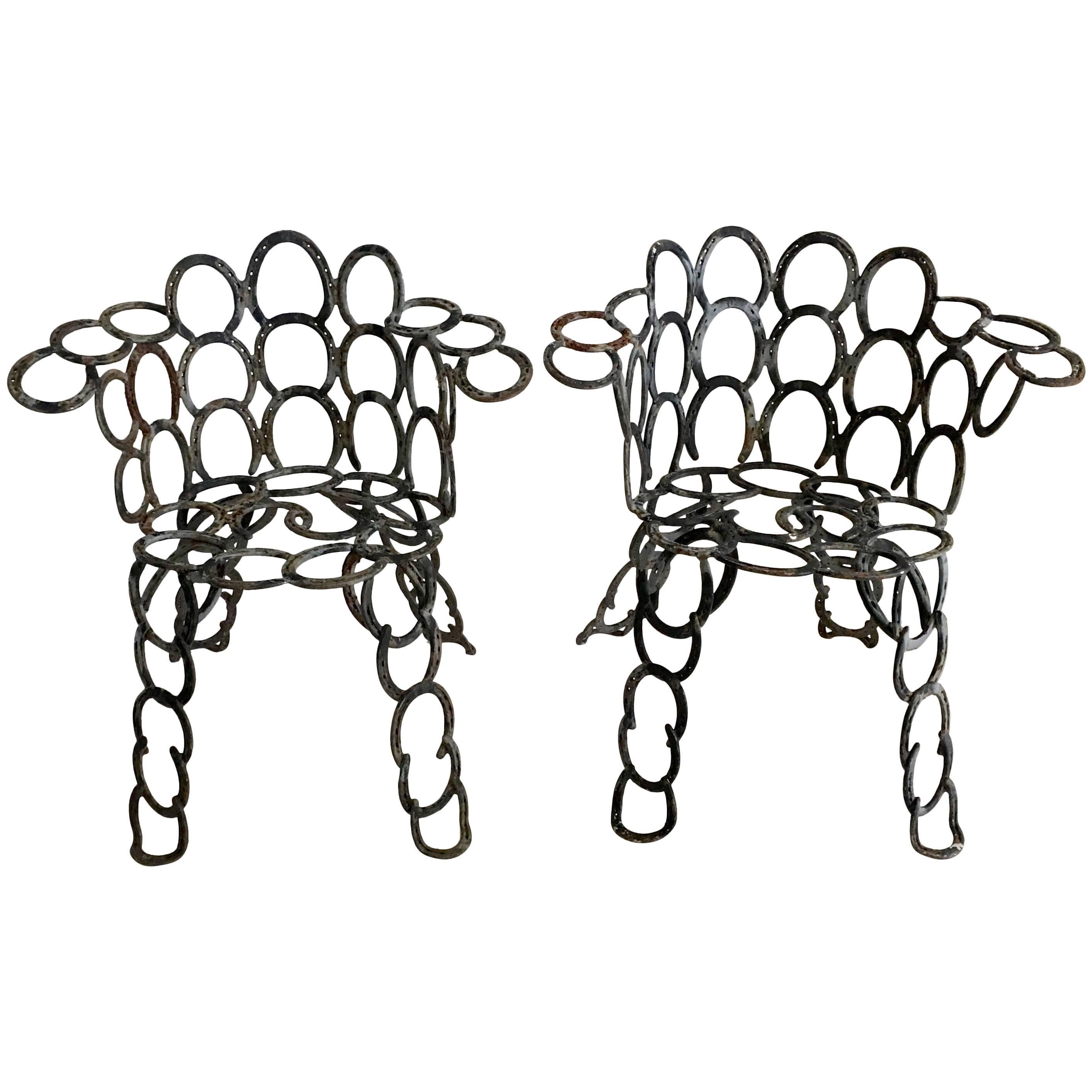 Pair of Vintage Sculptural Cast Iron Horseshoe Chairs