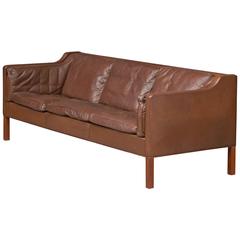 Børge Mogensen Sofa with Original Brown Leather and Teak Legs
