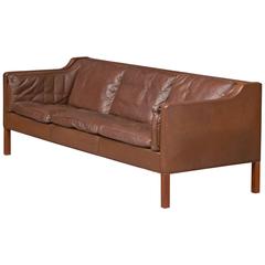 Børge Mogensen Sofa with Original Brown Leather and Teak Legs